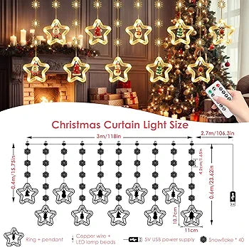 Guirnalda estrella navidad 3 metros cálidas